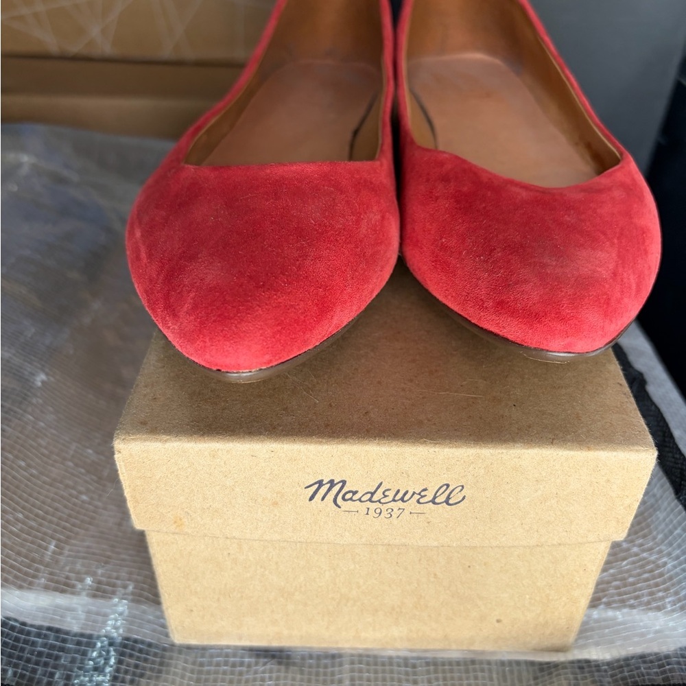Madewell Red Suede Pointed-Toe Ballet Flats